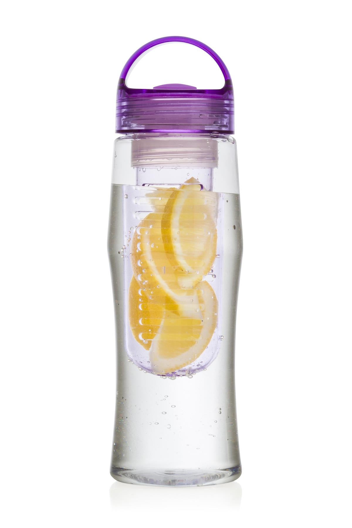 Fruitzola JAMMER Fruit Infuser Water Bottle in five vibrant colors, showcasing its unique design and built-in pump for flavor infusion.