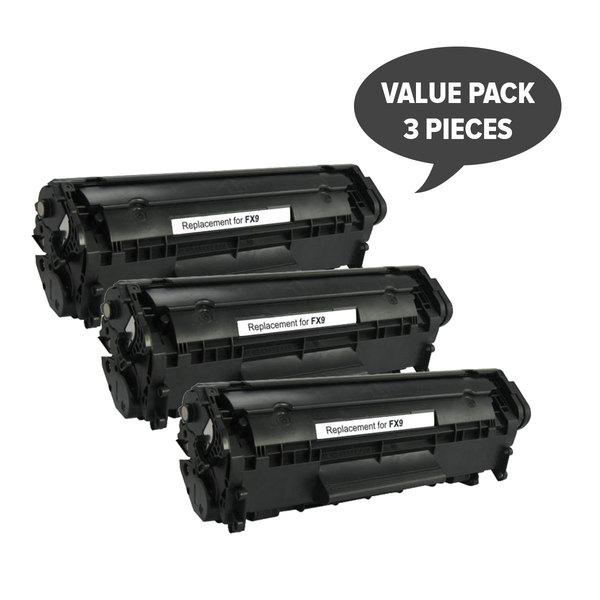 FX-9 Black Premium Generic Toner set of 3 cartridges for Canon printers, showcasing sleek black design and compatibility.