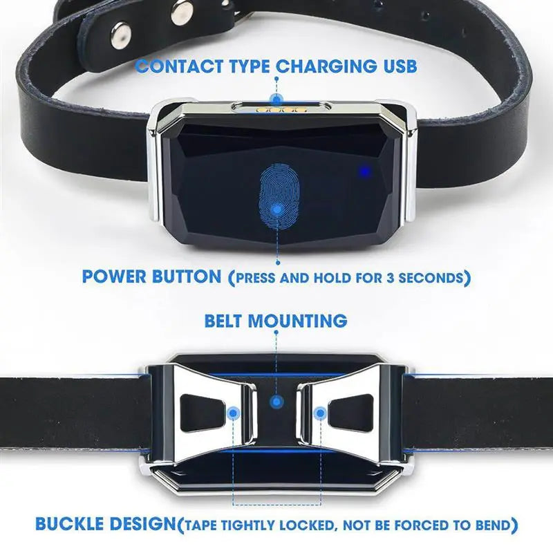 G12 GPS Smart Waterproof Pet Locator attached to a pet collar, showcasing its sleek design and advanced technology.
