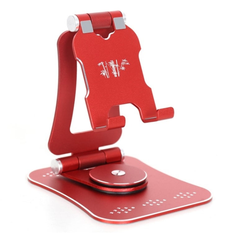G61 Portable Folding 360-Degree Rotating Desktop Phone Holder in red, showcasing its adjustable and foldable design with silicone pads.