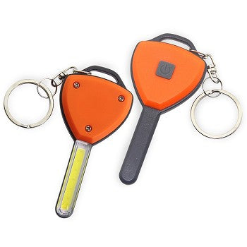 Gamma Ray COB LED Keylight in four colors: Blue, Red, Green, and Orange, showcasing its compact design and key-like shape.