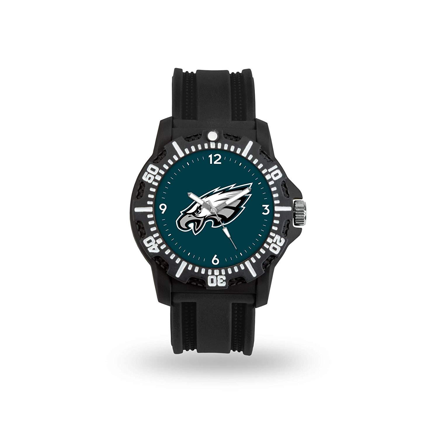 Game Time NFL Team Logo watch featuring a black silicone strap and vibrant team logo on the dial, perfect for football fans.