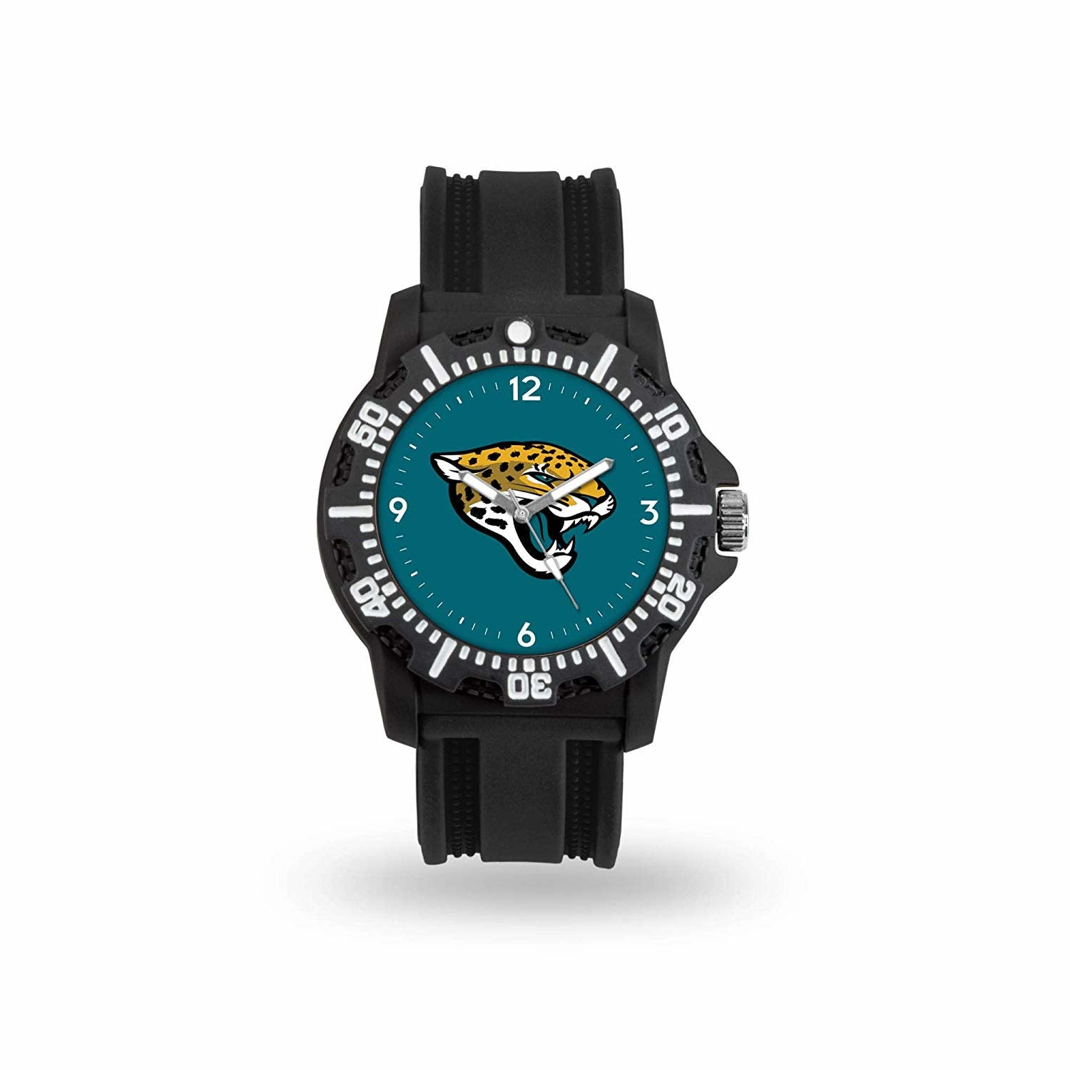 Game Time NFL Team Logo watch featuring a black silicone strap and vibrant team logo on the dial, perfect for football fans.