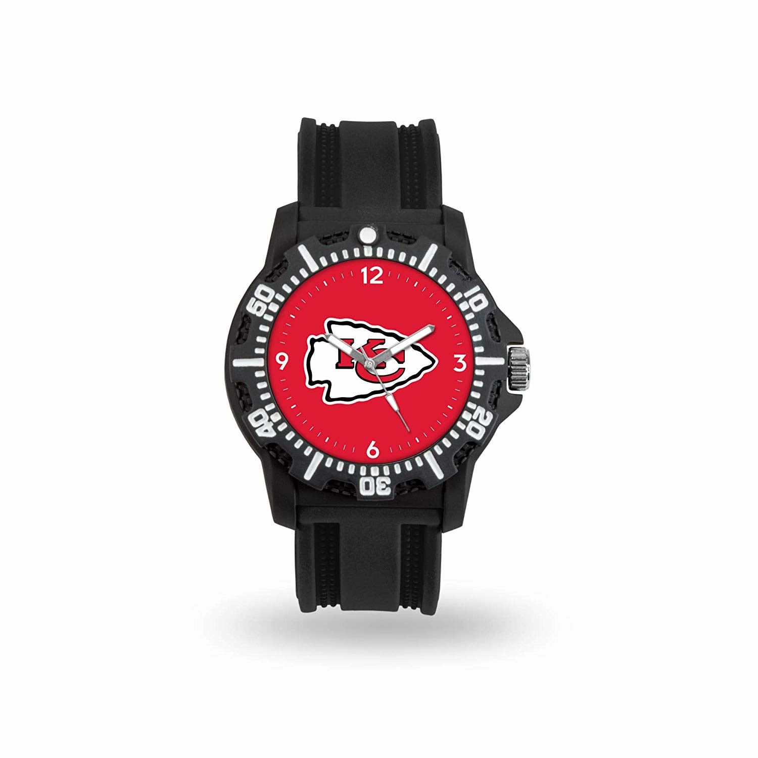 Game Time NFL Team Logo watch featuring a black silicone strap and vibrant team logo on the dial, perfect for football fans.