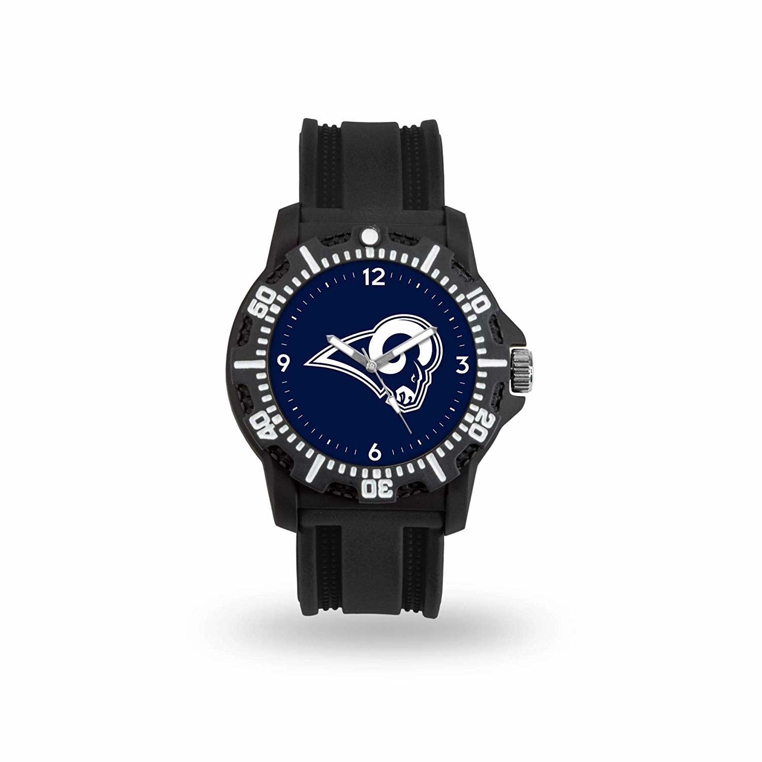Game Time NFL Team Logo watch featuring a black silicone strap and vibrant team logo on the dial, perfect for football fans.