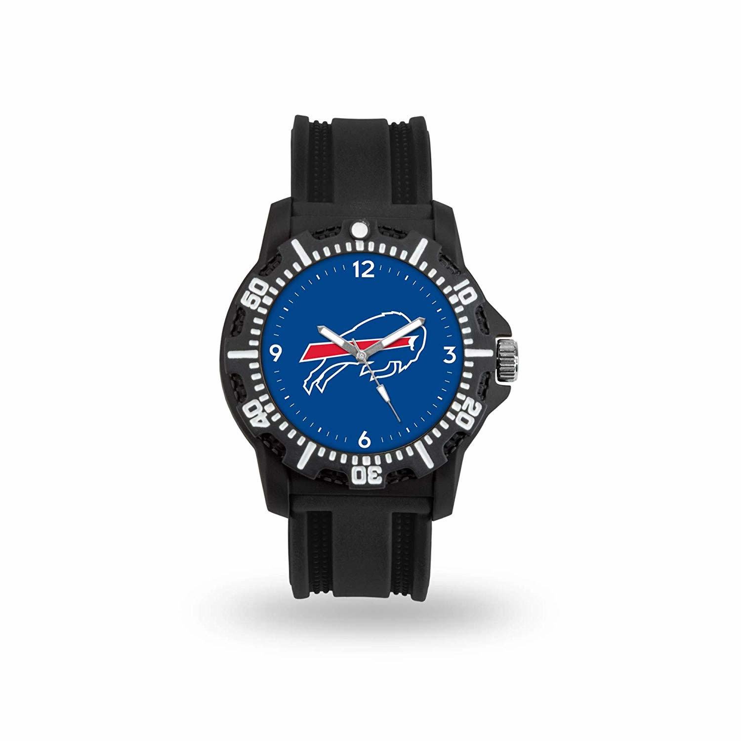 Game Time NFL Team Logo watch featuring a black silicone strap and vibrant team logo on the dial, perfect for football fans.