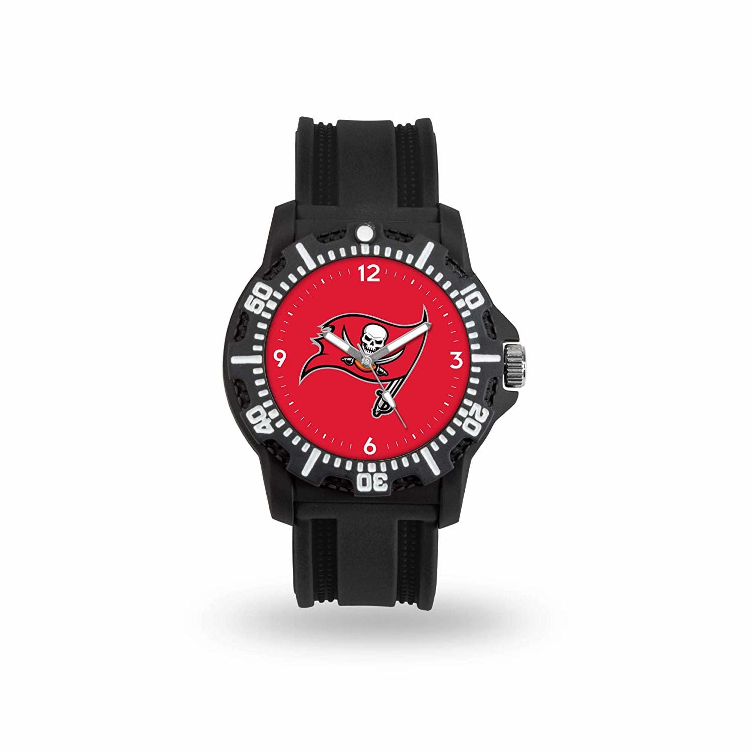 Game Time NFL Team Logo watch featuring a black silicone strap and vibrant team logo on the dial, perfect for football fans.