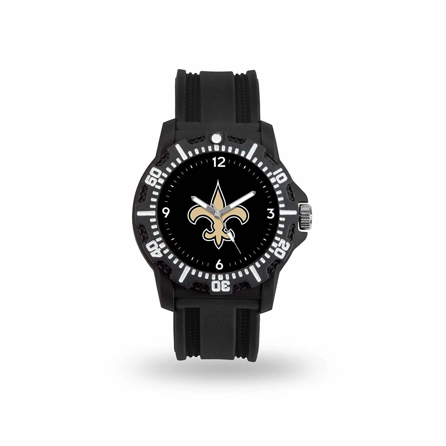 Game Time NFL Team Logo watch featuring a black silicone strap and vibrant team logo on the dial, perfect for football fans.
