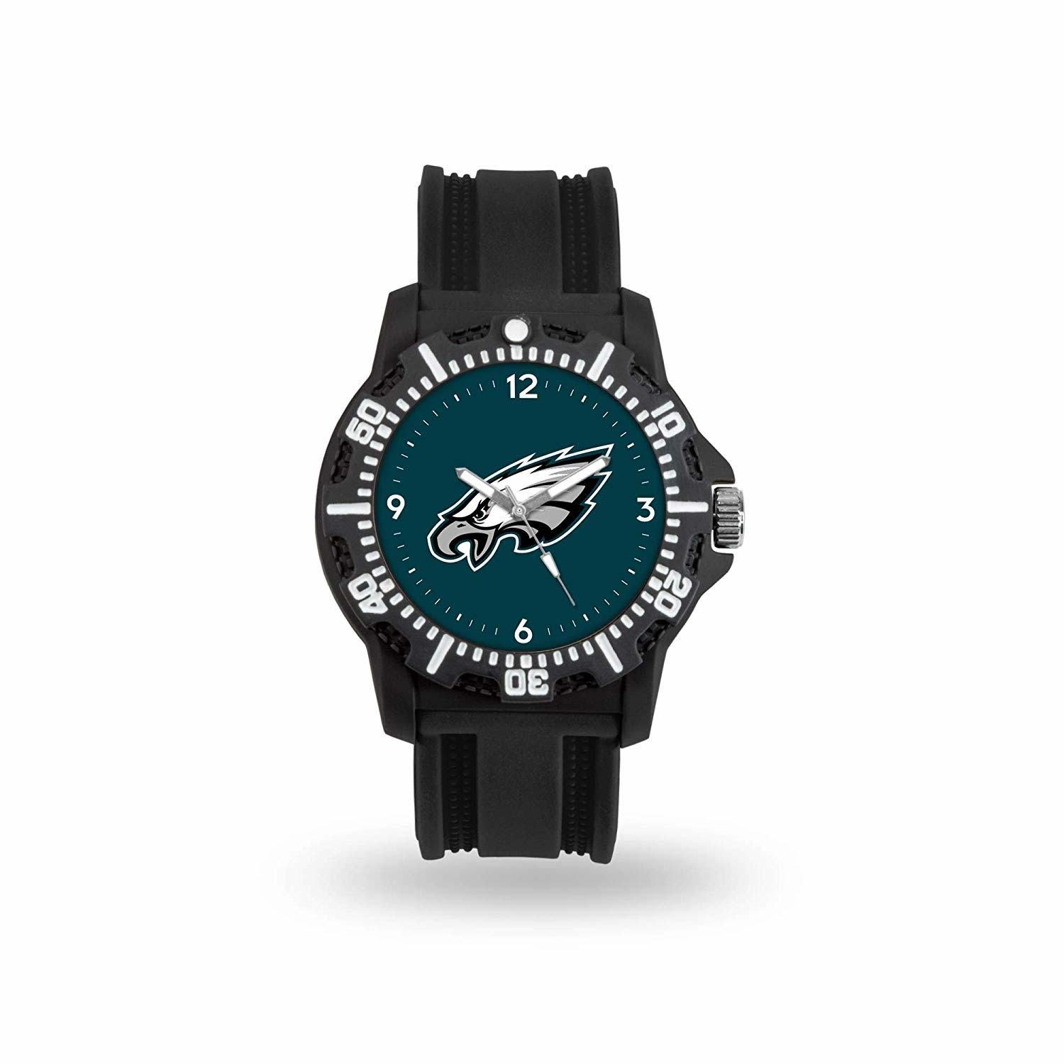 Game Time NFL Team Logo watch featuring a black silicone strap and vibrant team logo on the dial, perfect for football fans.