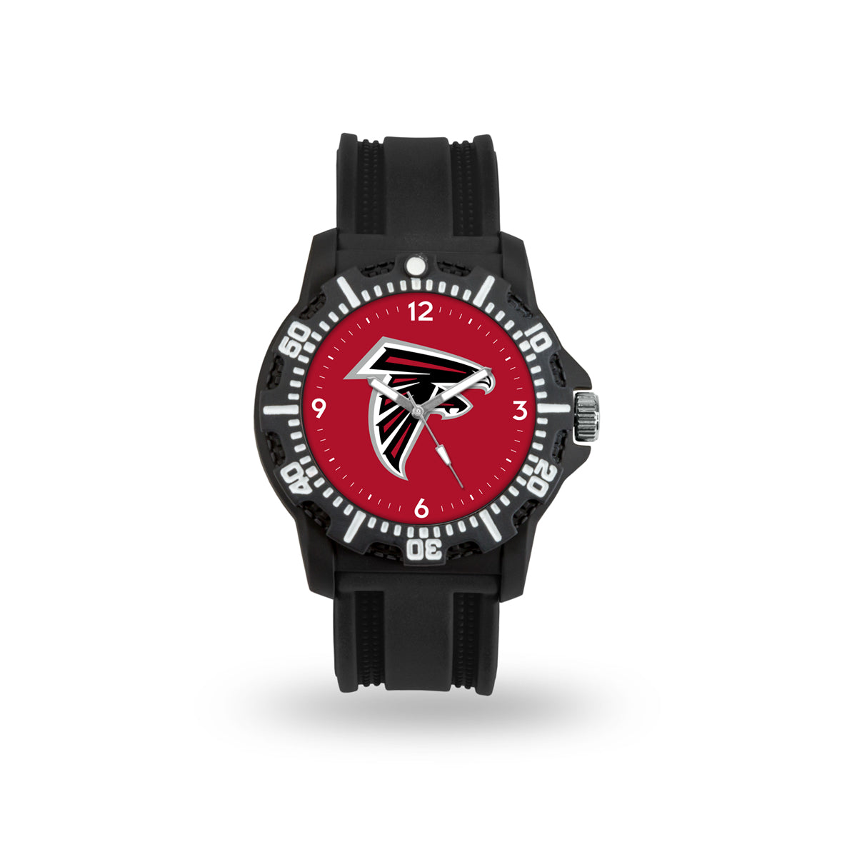 Game Time NFL Team Logo watch featuring a black silicone strap and vibrant team logo on the dial, perfect for football fans.