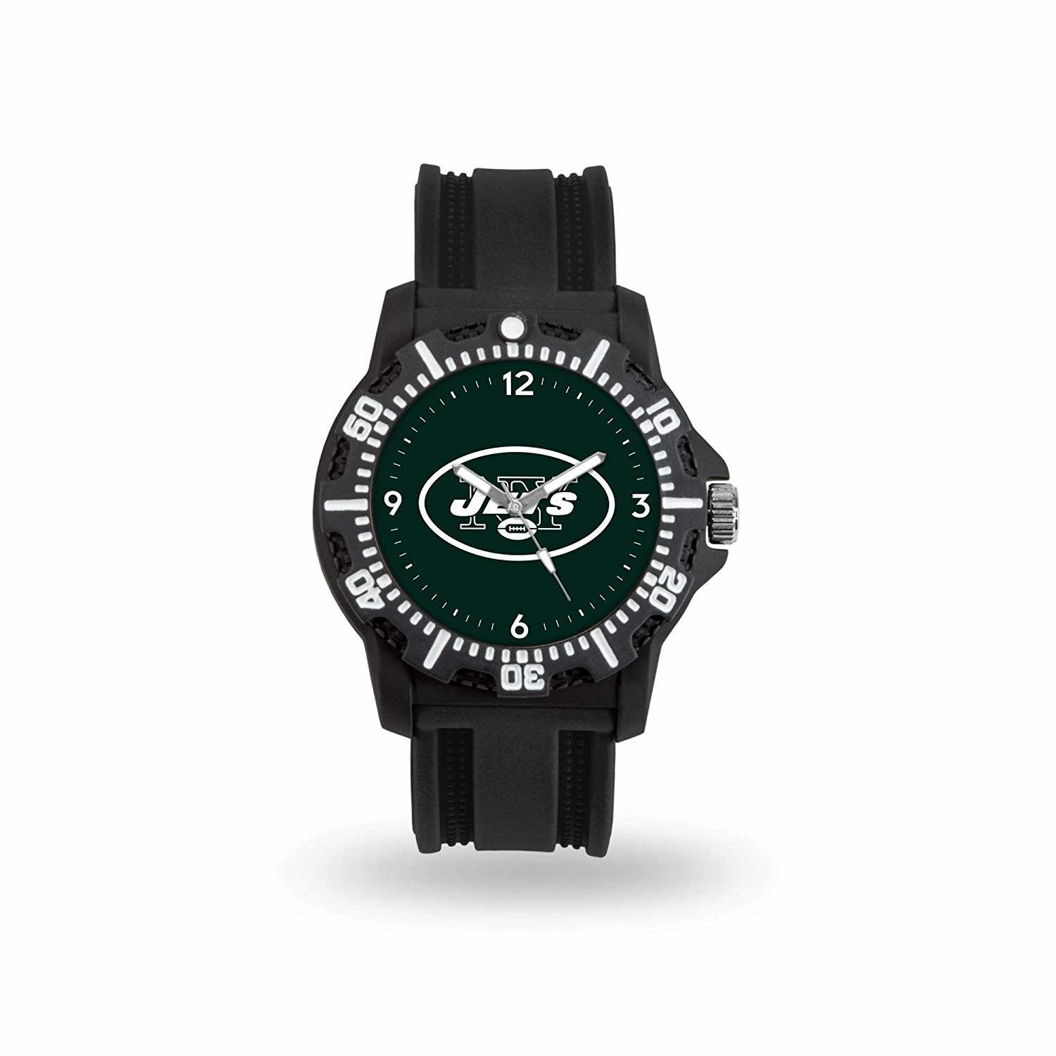 Game Time NFL Team Logo watch featuring a black silicone strap and vibrant team logo on the dial, perfect for football fans.