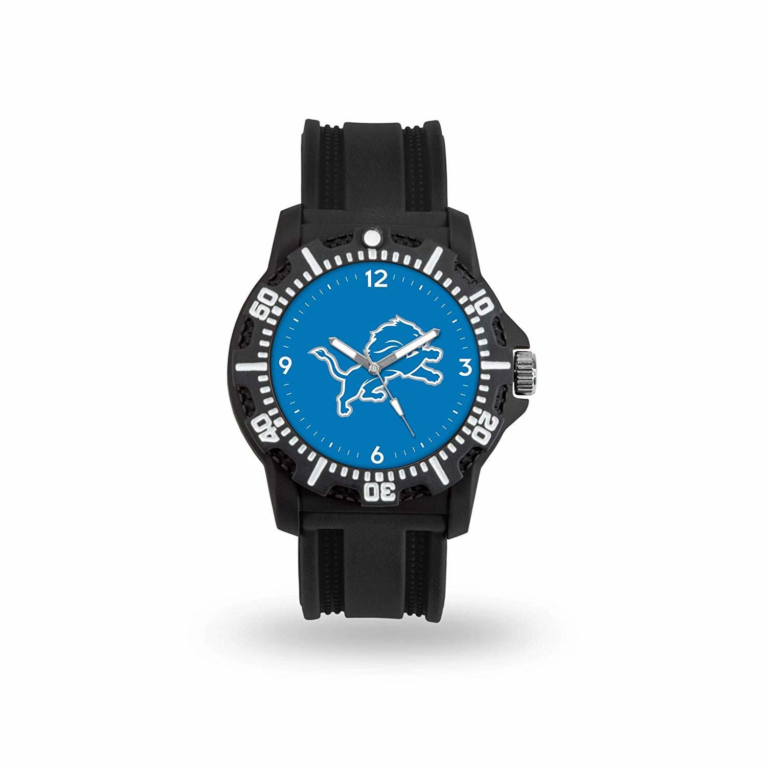 Game Time NFL Team Logo watch featuring a black silicone strap and vibrant team logo on the dial, perfect for football fans.