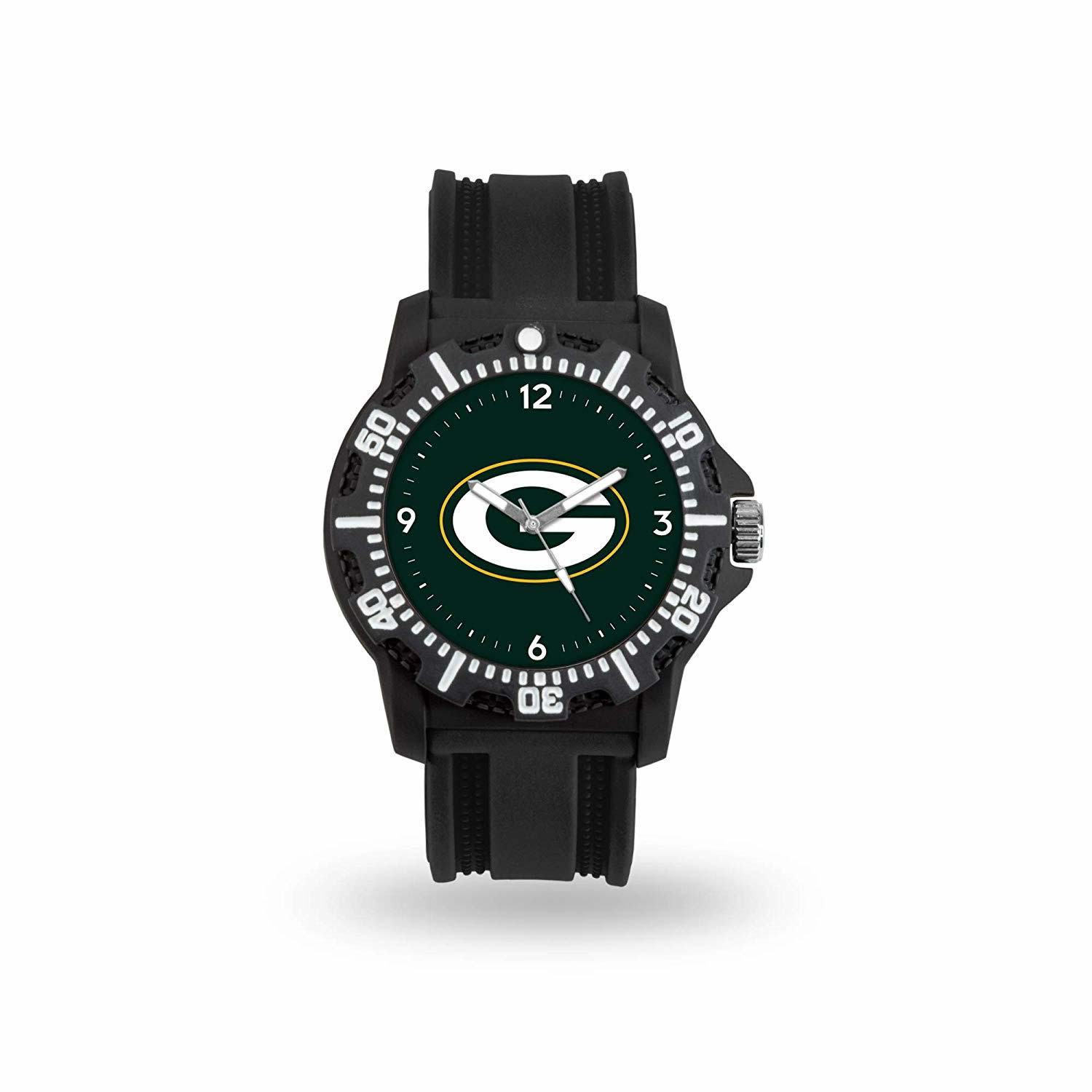 Game Time NFL Team Logo watch featuring a black silicone strap and vibrant team logo on the dial, perfect for football fans.