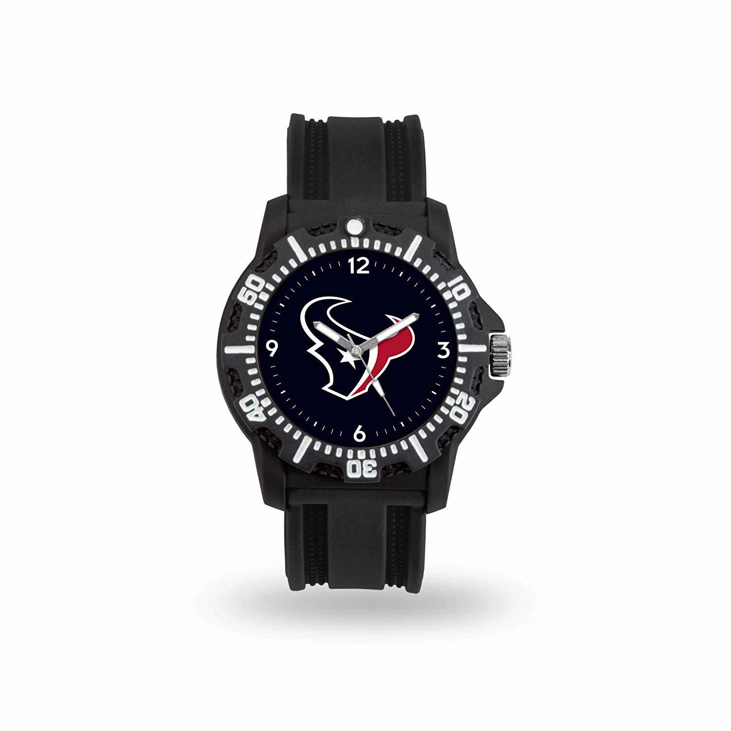 Game Time NFL Team Logo watch featuring a black silicone strap and vibrant team logo on the dial, perfect for football fans.
