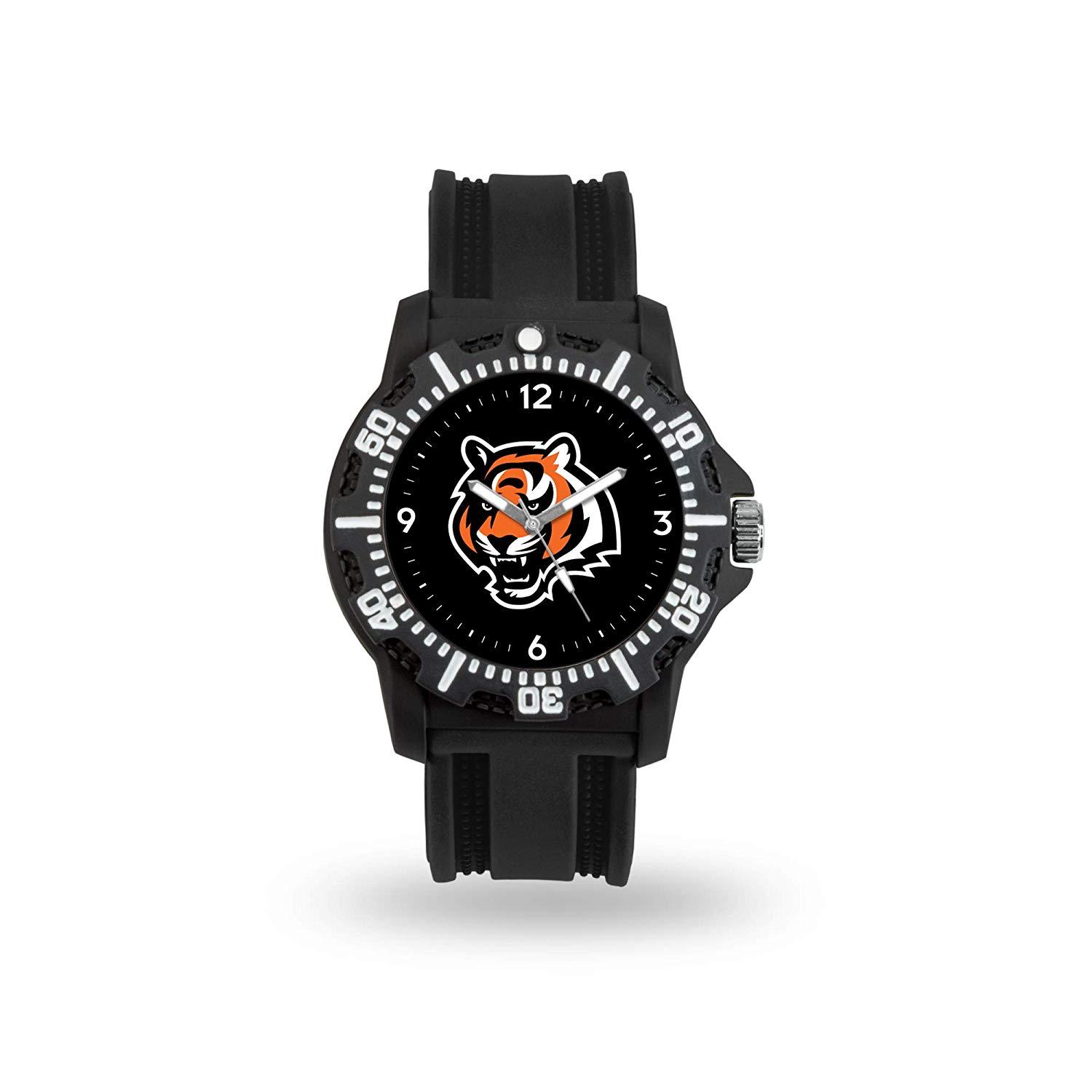 Game Time NFL Team Logo watch featuring a black silicone strap and vibrant team logo on the dial, perfect for football fans.