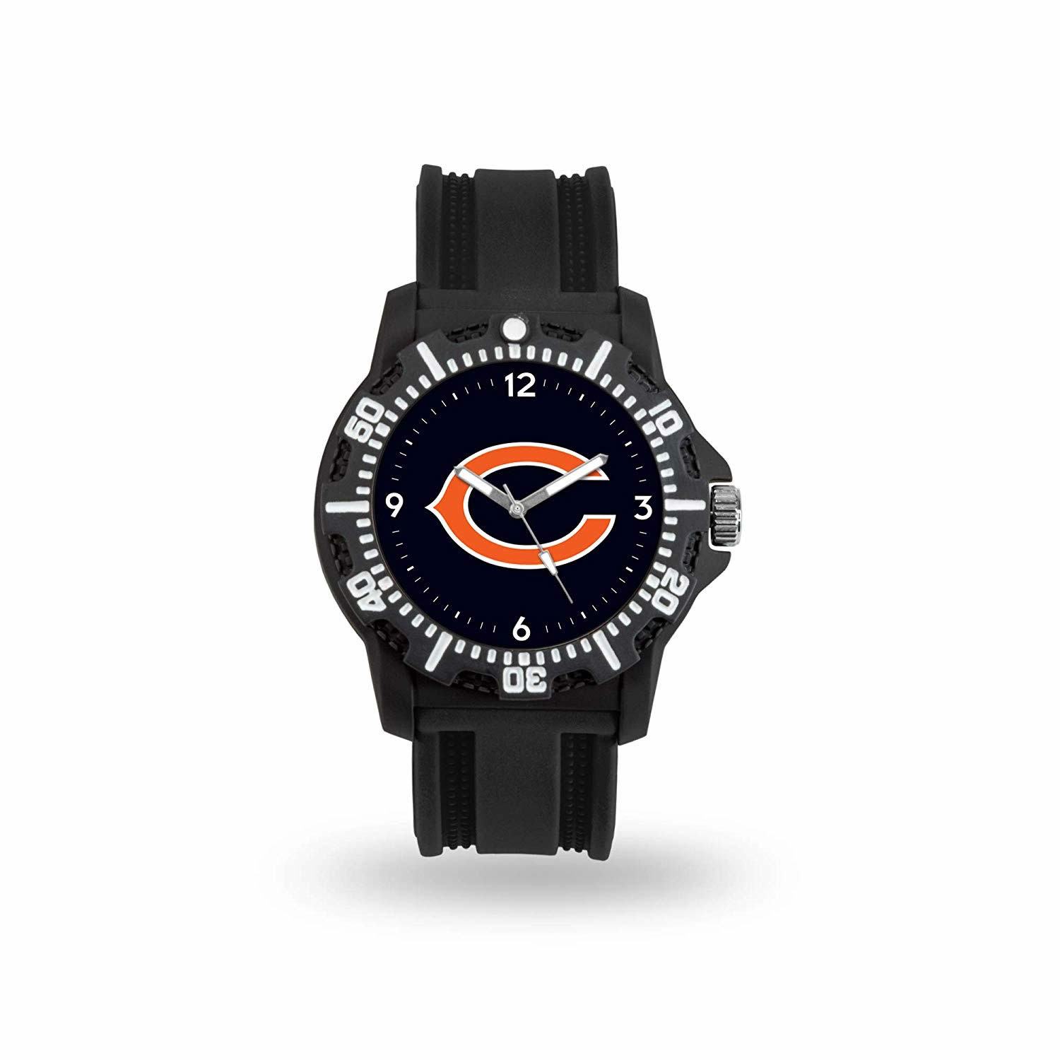 Game Time NFL Team Logo watch featuring a black silicone strap and vibrant team logo on the dial, perfect for football fans.