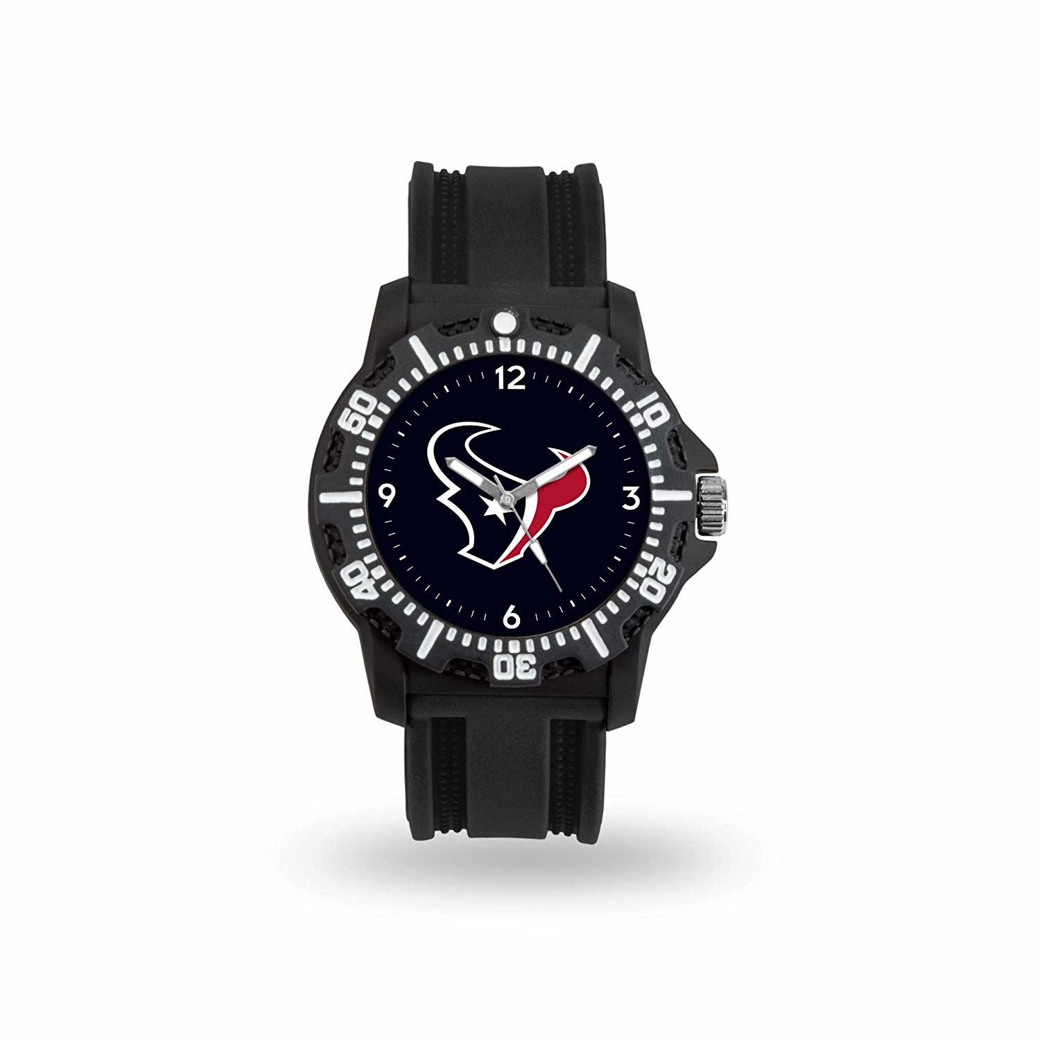 Game Time NFL Team Logo watch featuring a black silicone strap and vibrant team logo on the dial, perfect for football fans.