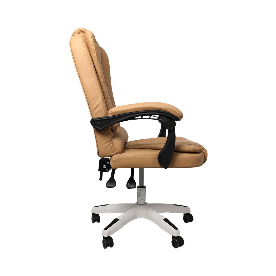 Gaming Chair Office Computer Seat in bronze PU leather with adjustable features and retractable footrest.