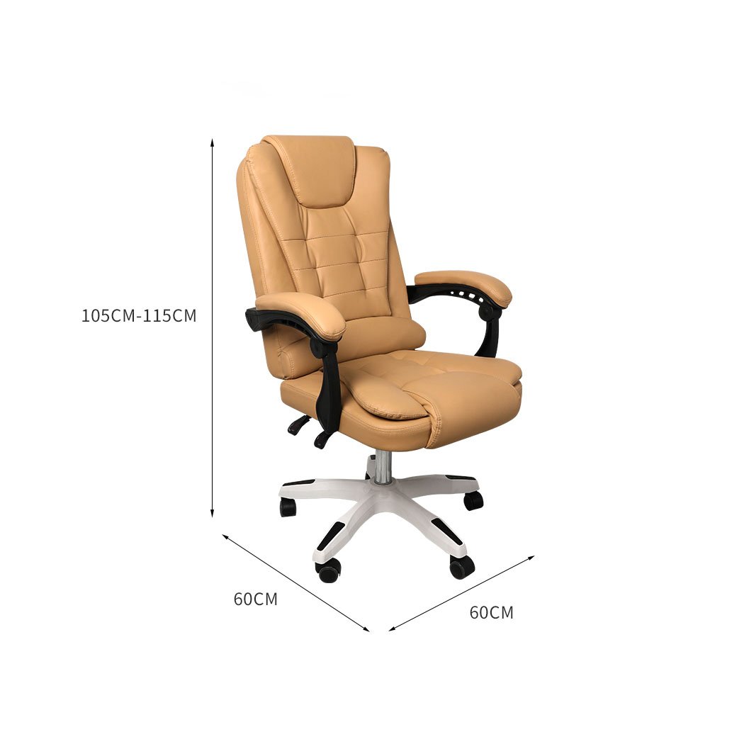 Gaming Chair Office Computer Seat in bronze PU leather with adjustable features and retractable footrest.