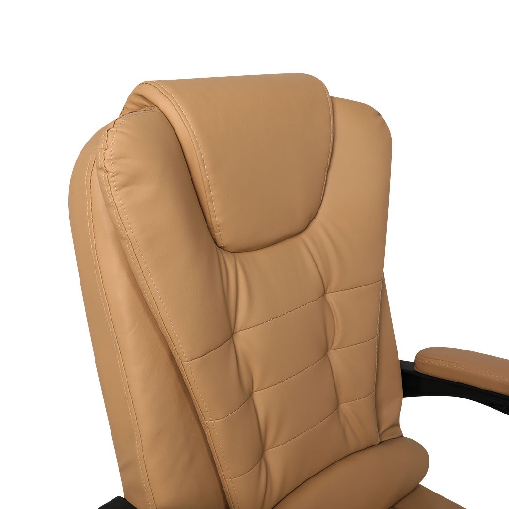Gaming Chair Office Computer Seat in bronze PU leather with adjustable features and retractable footrest.