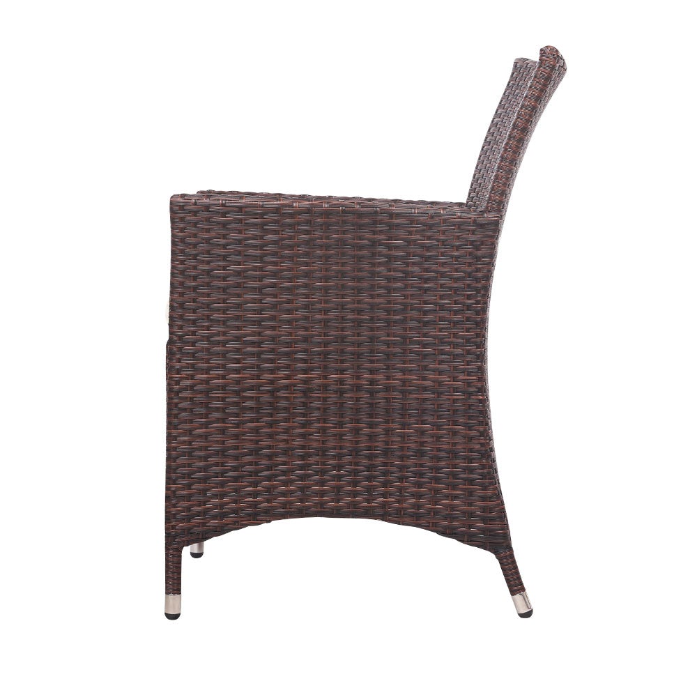 Gardeon 3 Piece Wicker Outdoor Furniture Set in Brown featuring two sofas and a glass top side table, perfect for outdoor relaxation.