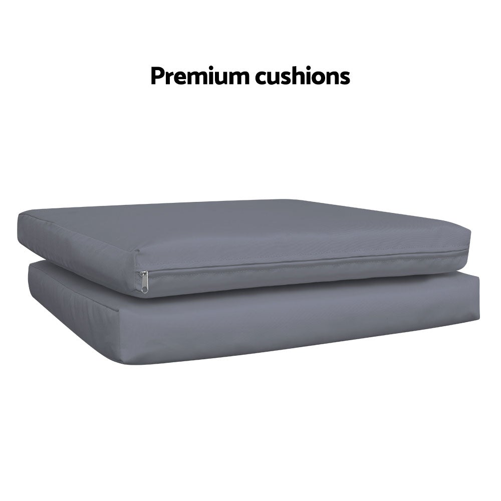 Gardeon 3-piece Outdoor Set in Black featuring two chairs and a side table with cushions, perfect for outdoor relaxation.