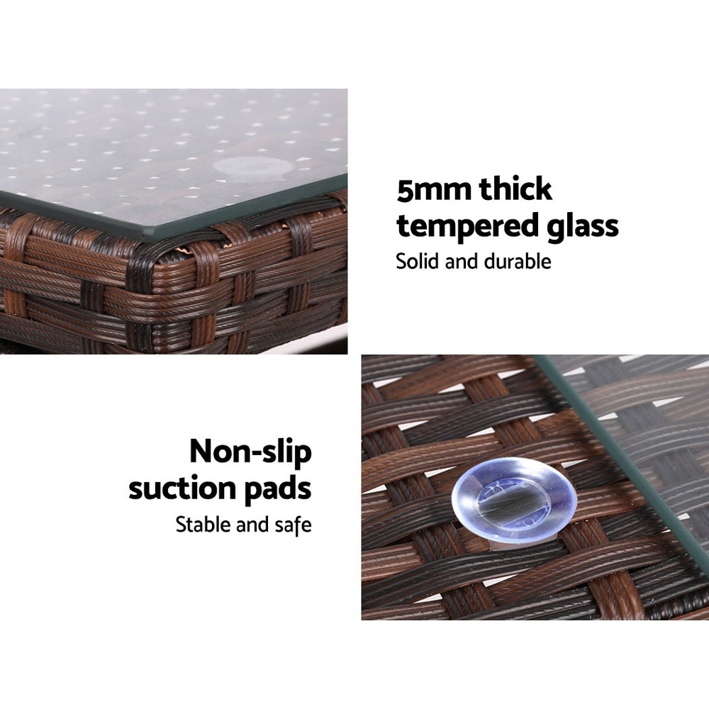 Gardeon Garden Furniture Outdoor Lounge Setting featuring two armchairs, a two-seater sofa, and a matching table in a stylish brown wicker design.