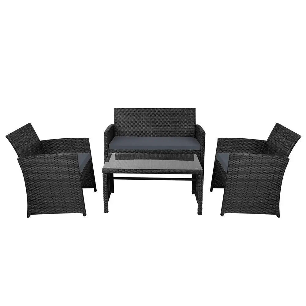 Gardeon Garden Furniture Outdoor Lounge Setting featuring a stylish wicker sofa set with two armchairs, a two-seater sofa, and a matching table.