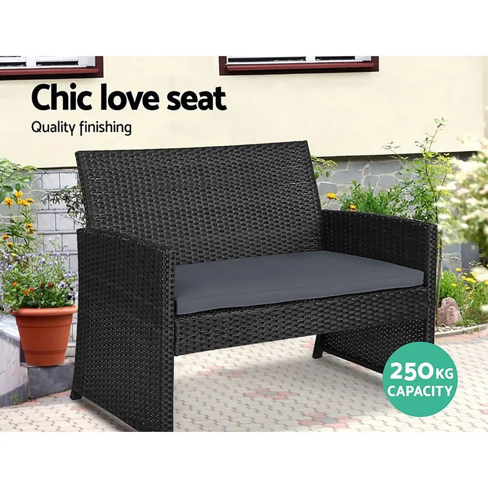 Gardeon Garden Furniture Outdoor Lounge Setting featuring a stylish wicker sofa set with two armchairs, a two-seater sofa, and a matching table.