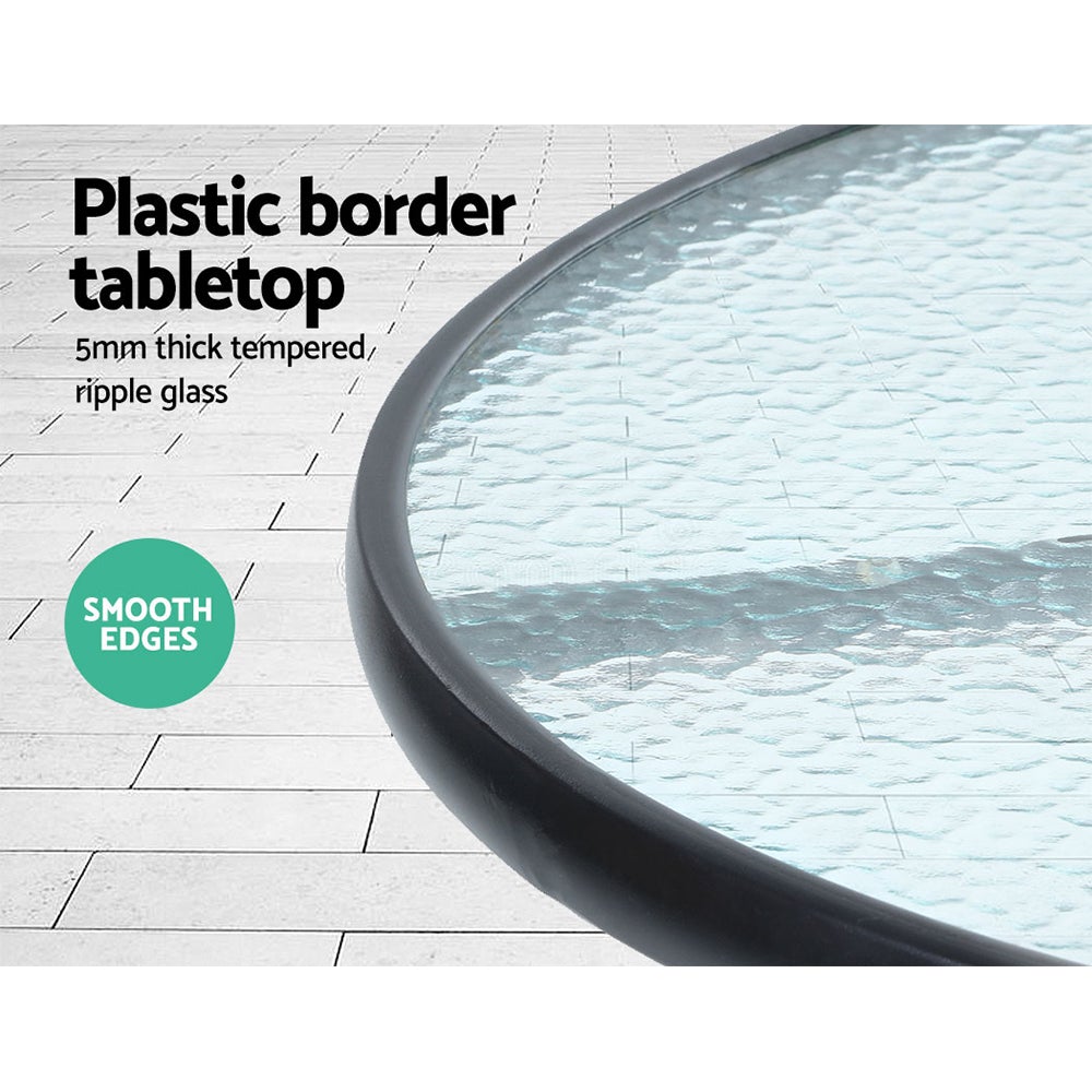 Gardeon Outdoor Bistro Set featuring two wicker chairs and a glass-top table, perfect for patio dining and relaxation.