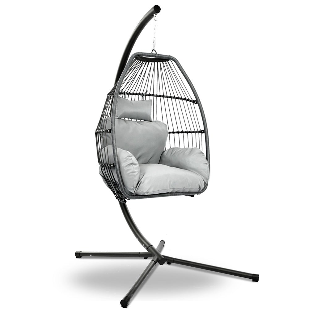 Gardeon Outdoor Furniture Egg Hammock Hanging Swing Chair with a soft cushion, showcasing its handcrafted wicker design and sturdy steel frame.