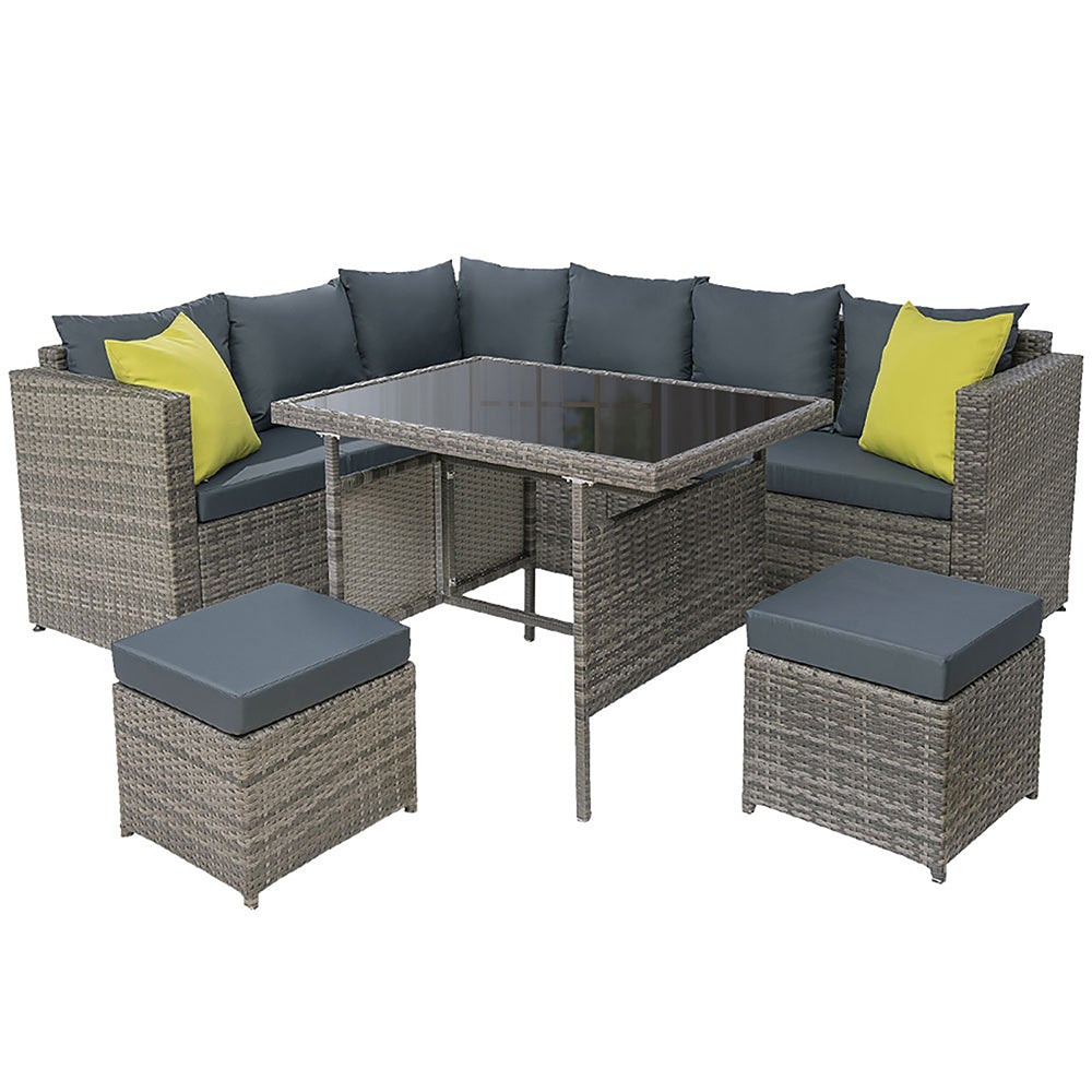 Gardeon Outdoor Furniture Patio Set featuring a stylish sofa, table, and lounge chairs in a garden setting, showcasing its modern design and comfort.