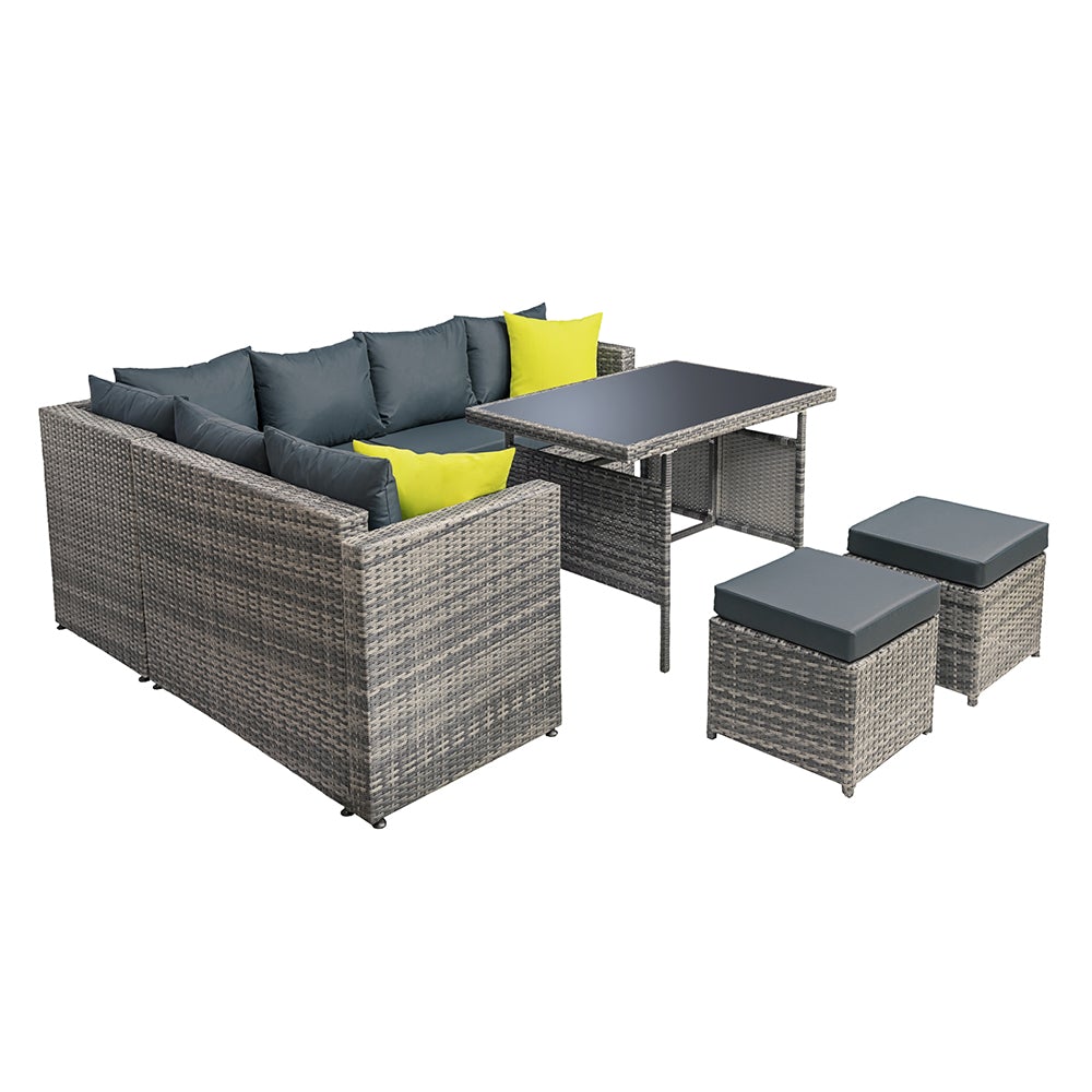 Gardeon Outdoor Furniture Patio Set featuring a stylish sofa, table, and lounge chairs in a garden setting, showcasing its modern design and comfort.