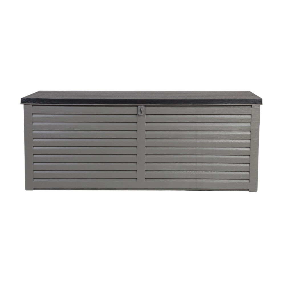 Gardeon Outdoor Storage Box Bench Seat 390L in dark grey, showcasing its spacious design and weather-resistant features.