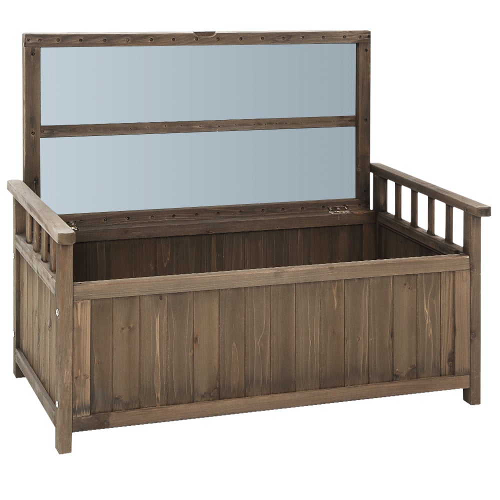 Gardeon Outdoor Storage Box Wooden Garden Bench Chest in a garden setting, showcasing its dual functionality as a bench and storage solution.