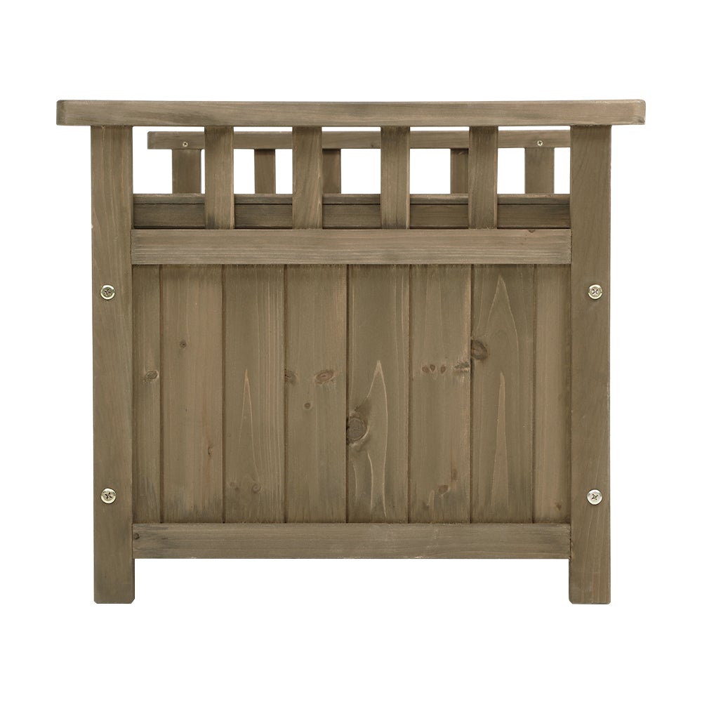 Gardeon Outdoor Storage Box Wooden Garden Bench Chest in a garden setting, showcasing its dual functionality as a bench and storage solution.