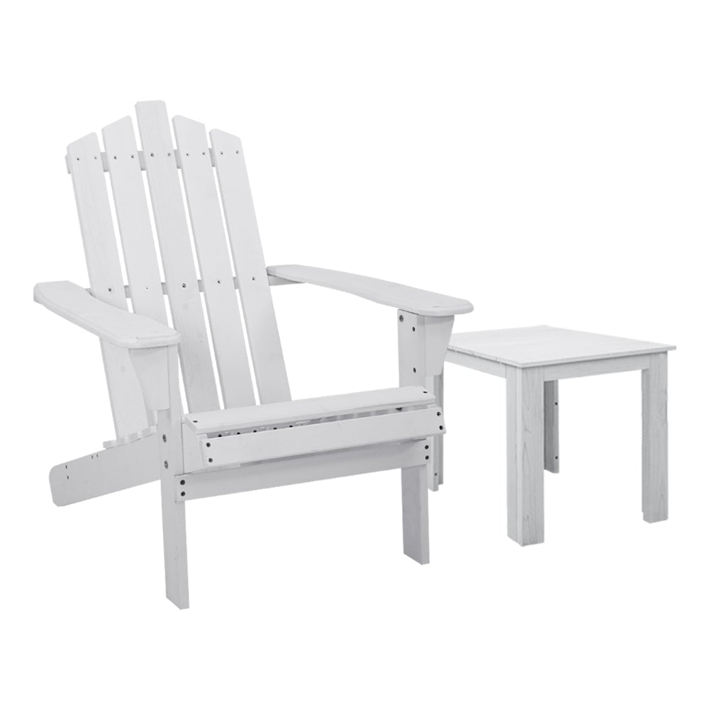 Gardeon Outdoor Sun Lounge Beach Chairs with side table, showcasing sturdy Fir wood construction and elegant white finish, perfect for outdoor relaxation.