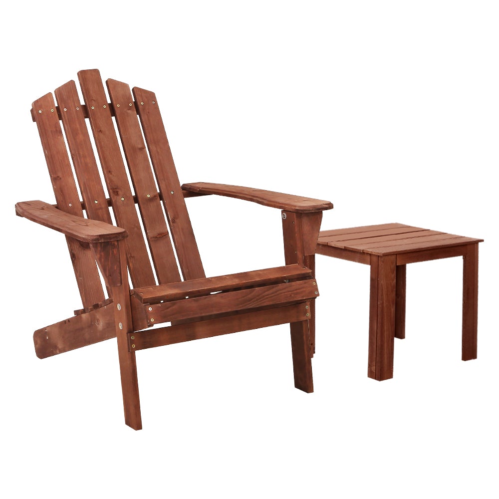 Gardeon Outdoor Sun Lounge Beach Chairs Table Setting featuring a sturdy Fir wood Adirondack chair and matching side table in a beautiful outdoor setting.