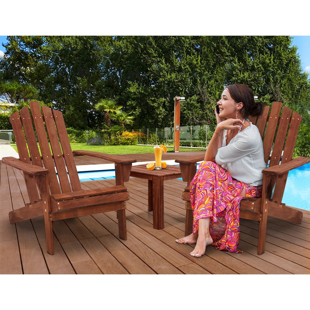 Gardeon Outdoor Sun Lounge Beach Chairs Table Setting featuring a sturdy Fir wood Adirondack chair and matching side table in a beautiful outdoor setting.