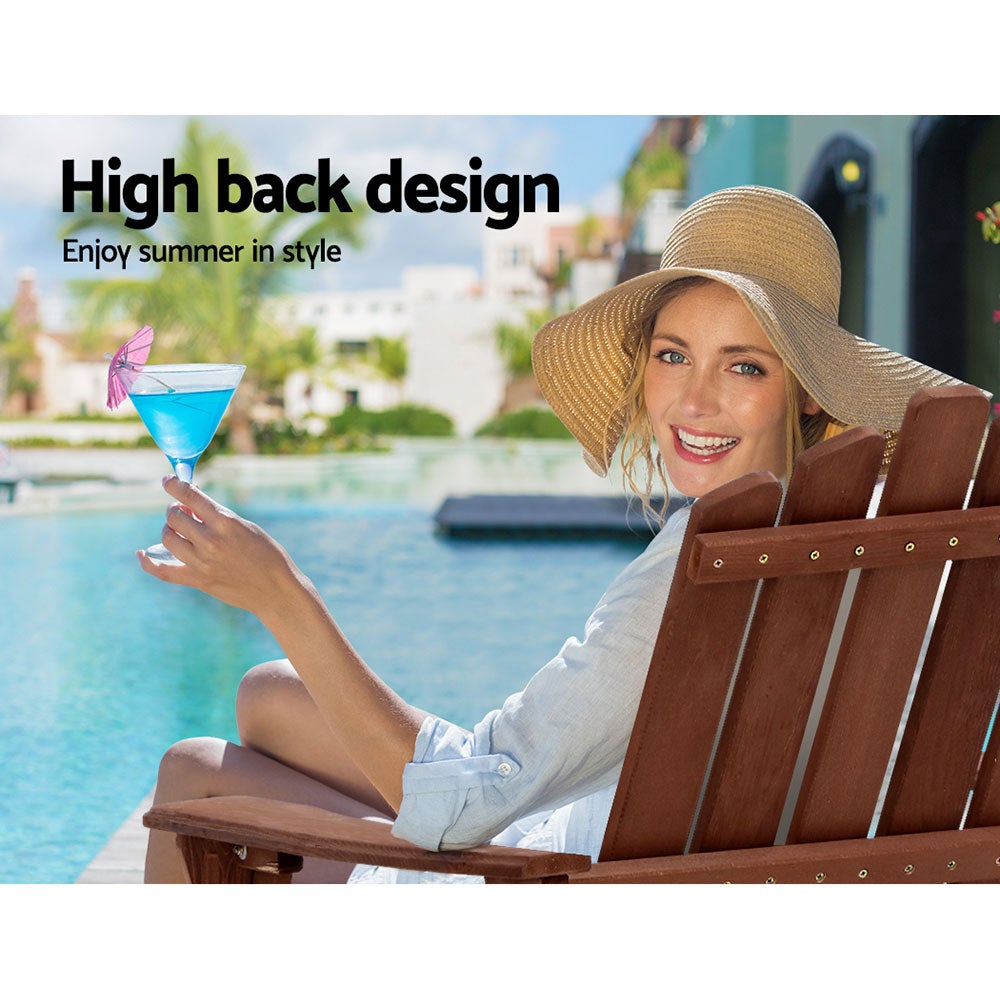 Gardeon Outdoor Sun Lounge Beach Chairs Table Setting featuring a sturdy Fir wood Adirondack chair and matching side table in a beautiful outdoor setting.
