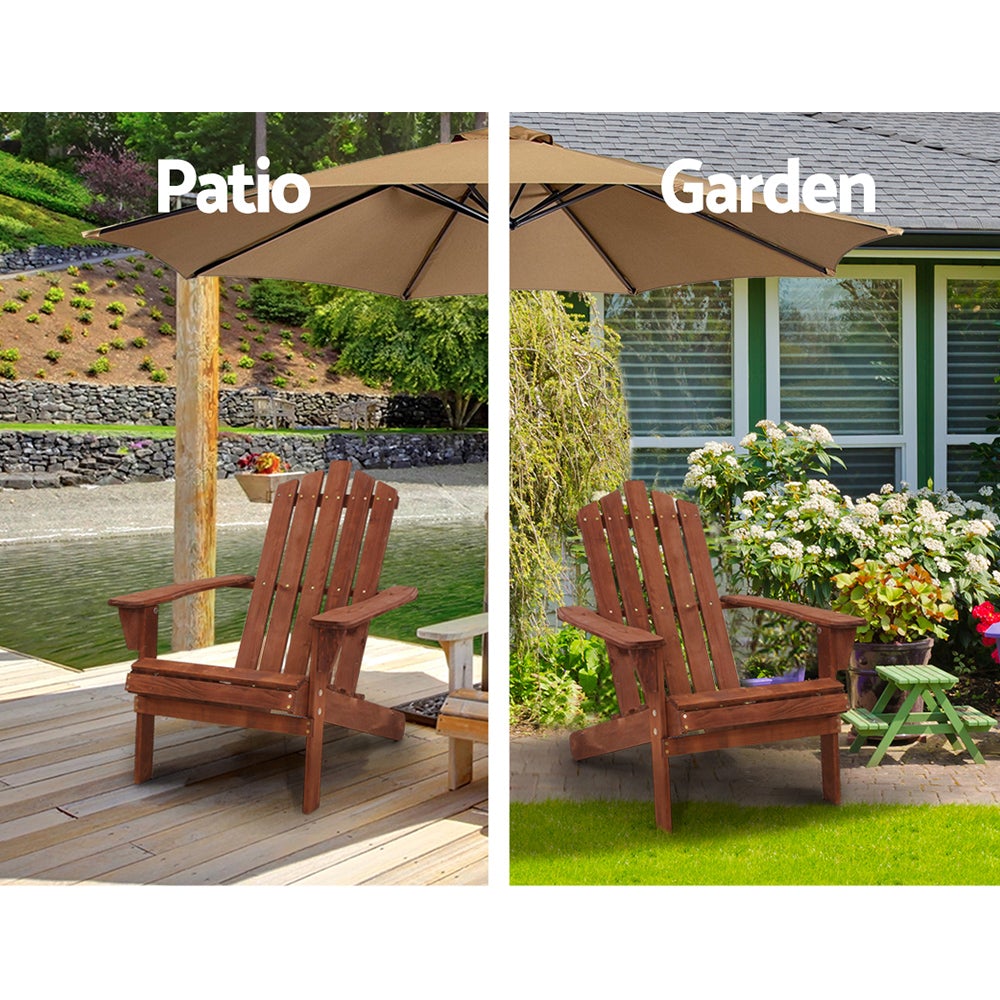 Gardeon Outdoor Sun Lounge Beach Chairs Table Setting featuring a sturdy Fir wood Adirondack chair and matching side table in a beautiful outdoor setting.