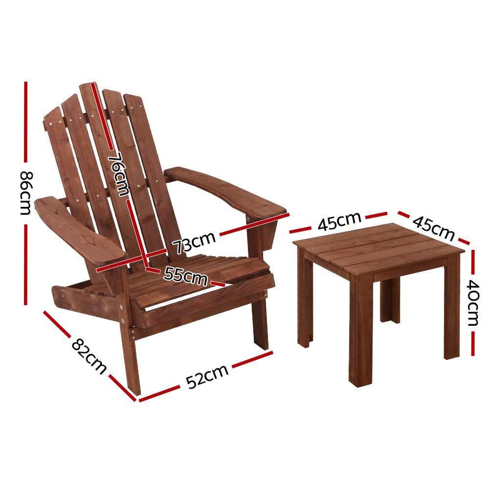 Gardeon Outdoor Sun Lounge Beach Chairs Table Setting featuring a sturdy Fir wood Adirondack chair and matching side table in a beautiful outdoor setting.