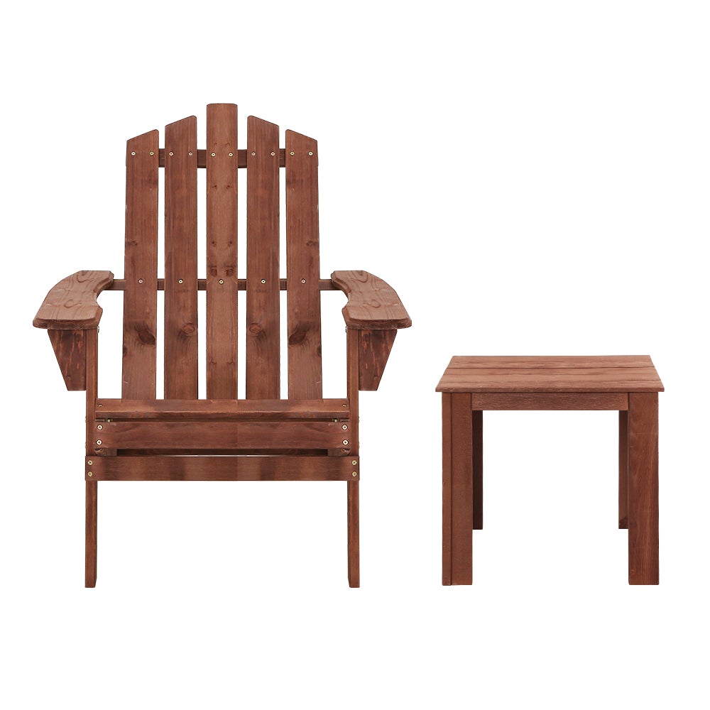 Gardeon Outdoor Sun Lounge Beach Chairs Table Setting featuring a sturdy Fir wood Adirondack chair and matching side table in a beautiful outdoor setting.