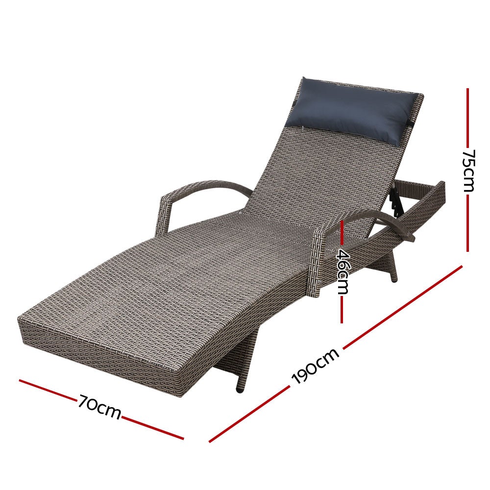 Gardeon Outdoor Sun Lounge Furniture Day Bed with wicker design and grey all-weather pillow, perfect for garden or poolside relaxation.