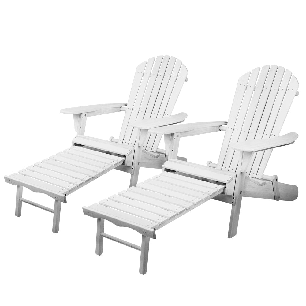 Gardeon Set of 2 Outdoor Sun Lounge Chairs in classic Adirondack style, featuring a matching footstool, made from durable Hemlock wood.