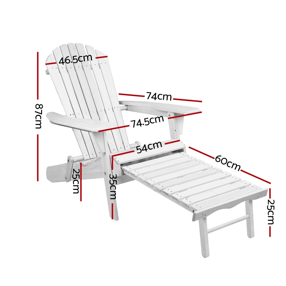 Gardeon Set of 2 Outdoor Sun Lounge Chairs in classic Adirondack style, featuring a matching footstool, made from durable Hemlock wood.