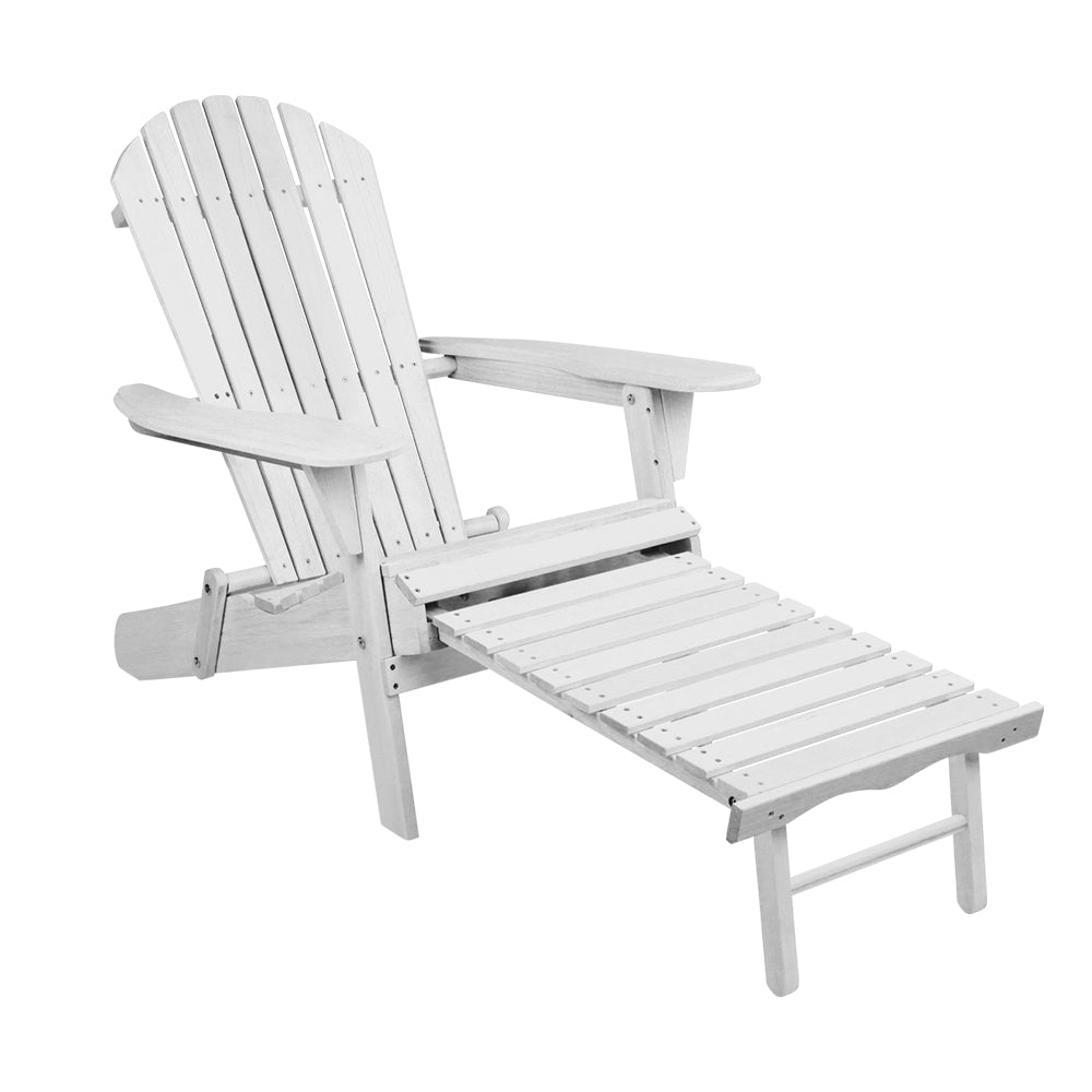 Gardeon Set of 2 Outdoor Sun Lounge Chairs in classic Adirondack style, featuring a matching footstool, made from durable Hemlock wood.