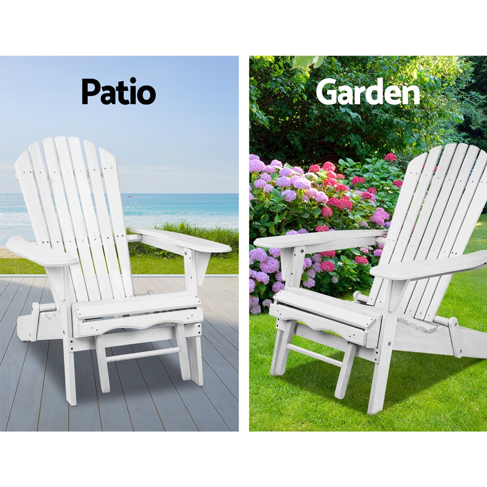 Gardeon Set of 2 Outdoor Sun Lounge Chairs in classic Adirondack style, featuring a matching footstool, made from durable Hemlock wood.