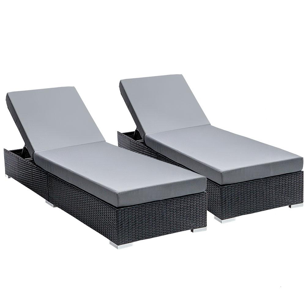 Gardeon Sun Lounge Wicker Lounger featuring adjustable back, thick cushions, and three color options for outdoor relaxation.