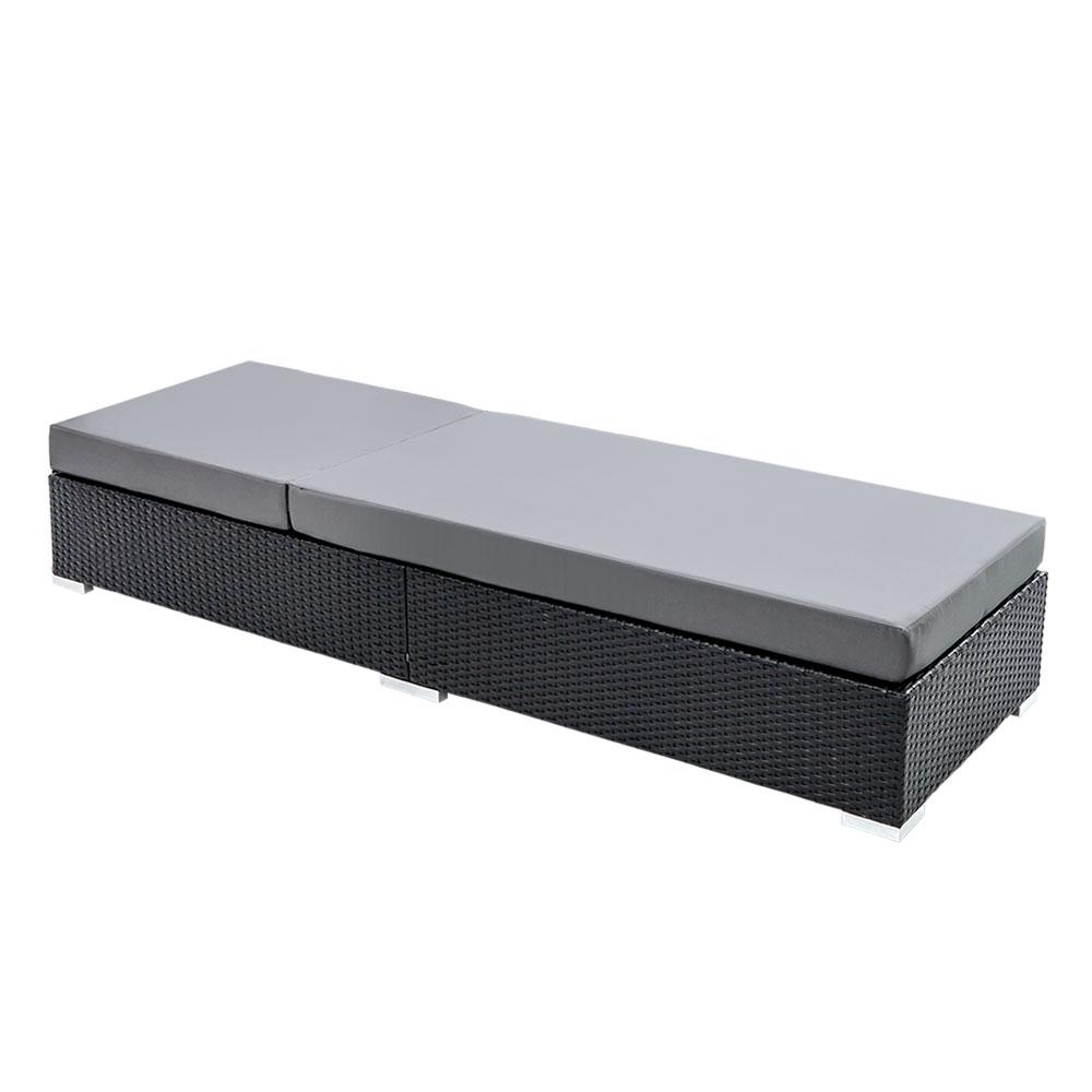 Gardeon Sun Lounge Wicker Lounger featuring adjustable back, thick cushions, and three color options for outdoor relaxation.